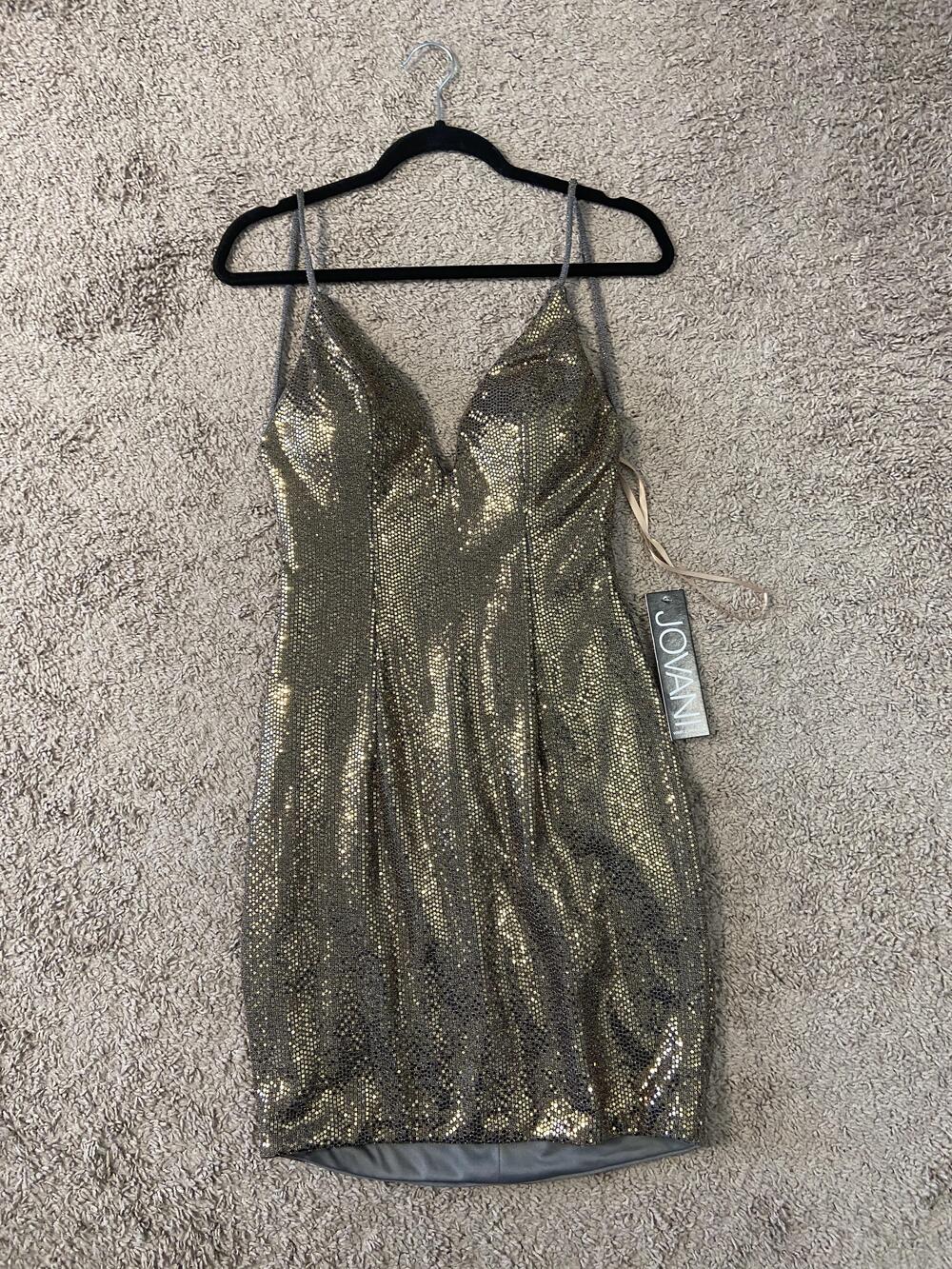 Jovani Dress Womens 8 Gold Sequin Bodycon V Neck Strappy Short Party Cocktail